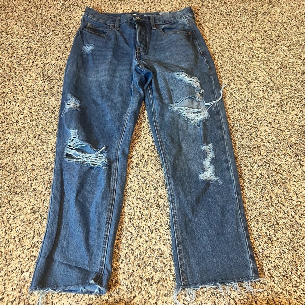 Old‎ Navy High Rise Slouchy Straight Jeans Women Size 4 Distressed Blue